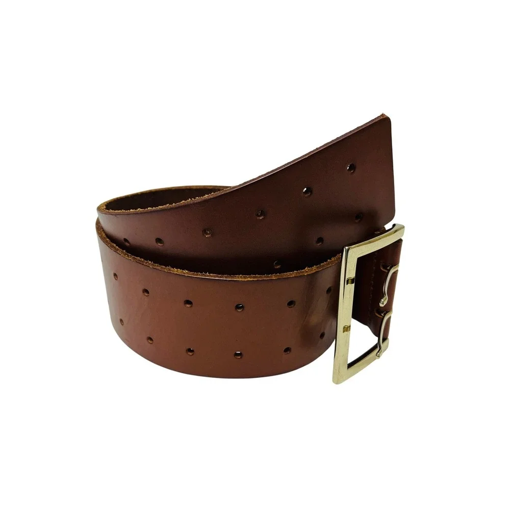 Banana Republic Leather Belt L Brown Wide Double Prong Gold Buckle Capsule Y2K